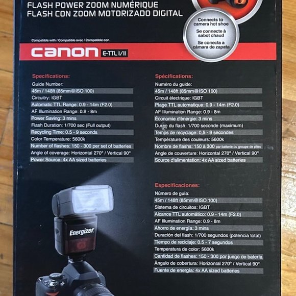 NEW ENERGIZER DIGITAL POWER ZOOM FLASH MODEL: ENF-600C - Picture 3 of 10